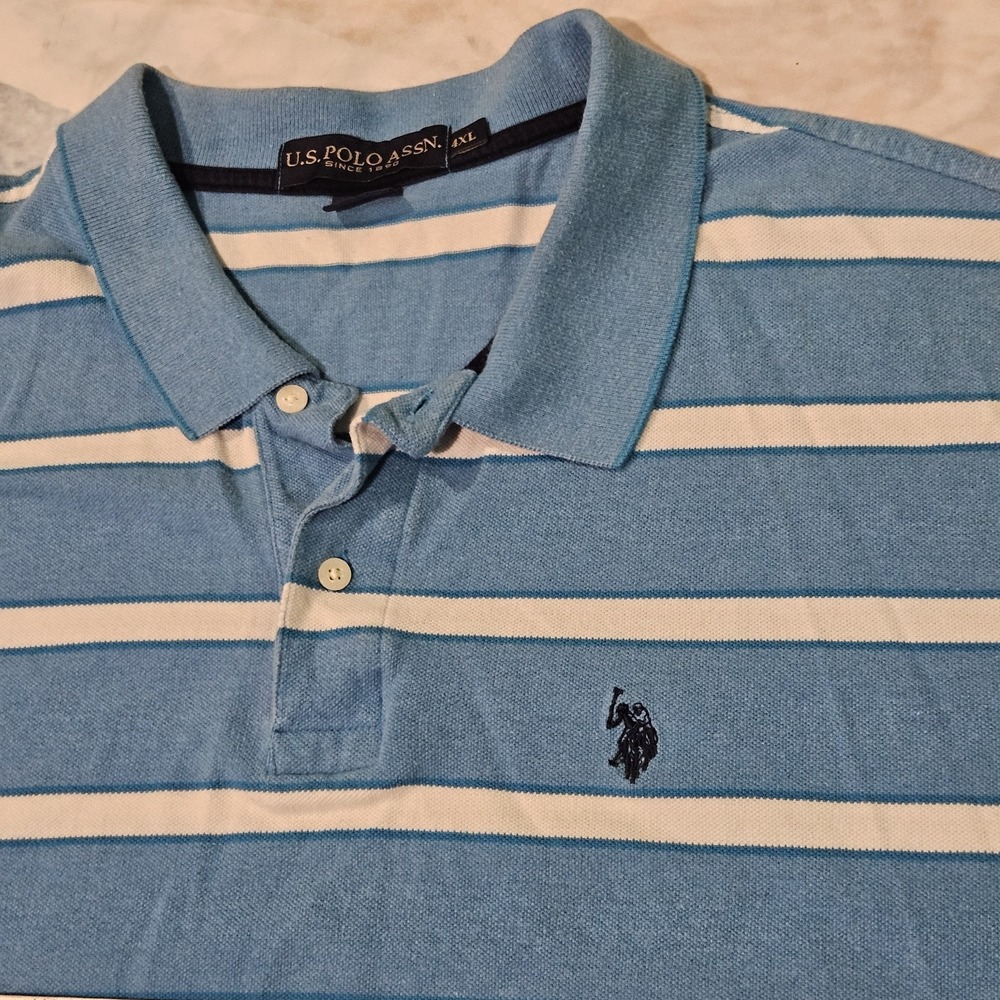 U.S. Polo Assn. Men's 4XL Blue White Striped Polo Shirt 100% Cotton